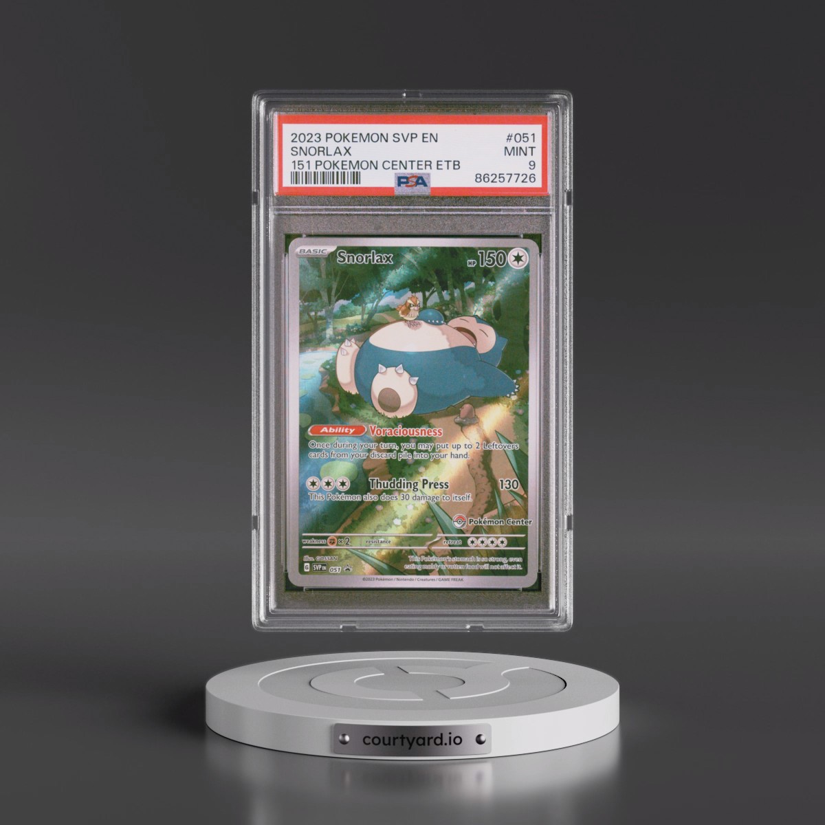 2023 Pokémon Svp EN-SV Black Star Promo #051 Snorlax - 151 Pokemon Center Elite Trainer Box (PSA 9 MINT)