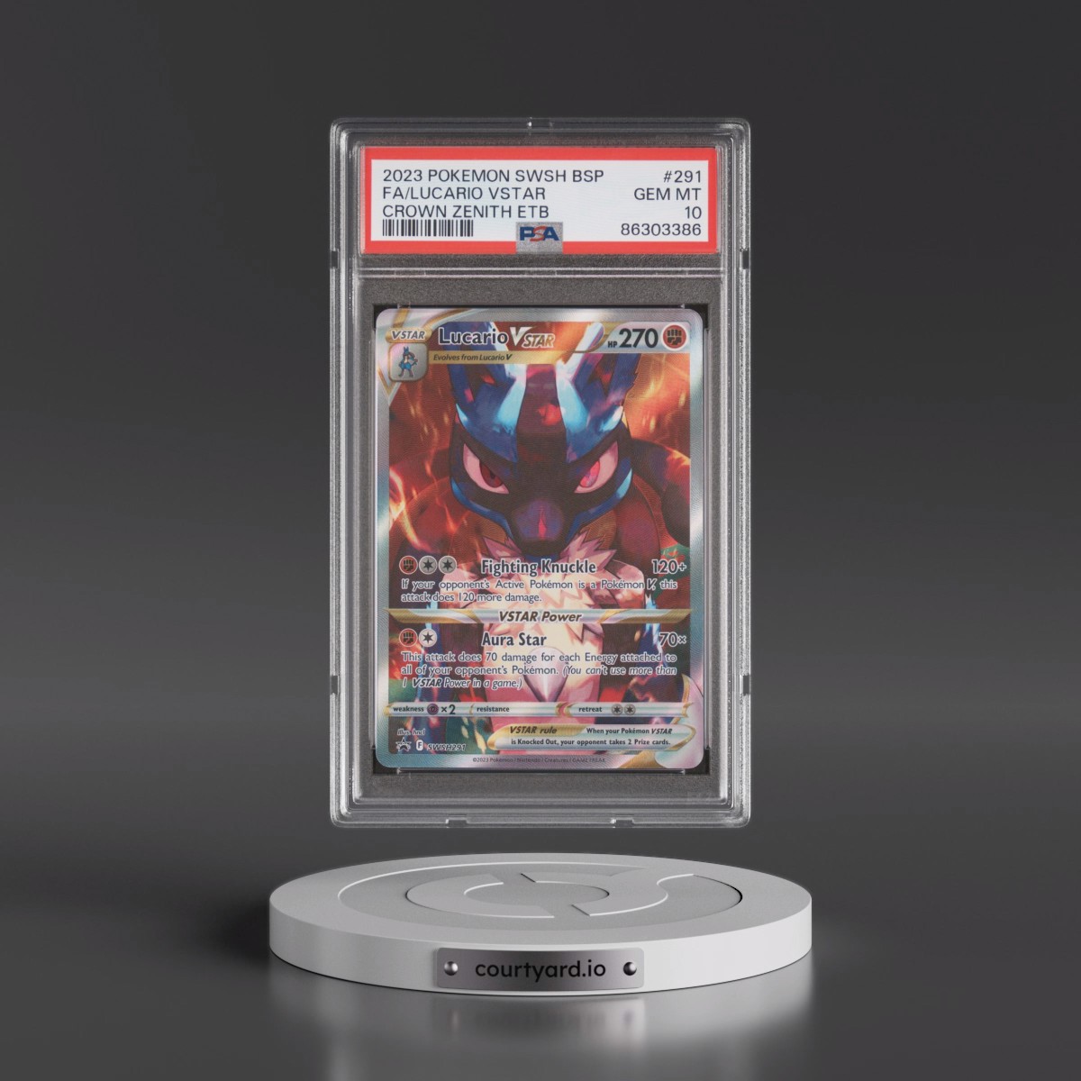 2023 Pokémon Swsh Black Star Promo #291 Lucario Vstar - Full Art Crown Zenith Elite Trainer Box (PSA 10 GEM MINT)