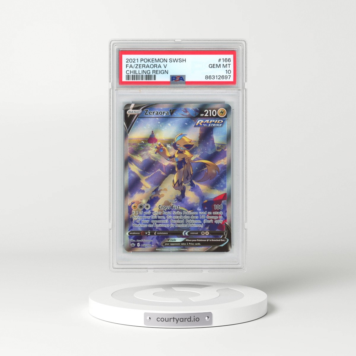 2021 Pokémon Sword & Shield Chilling Reign #166 Zeraora V - Holo Full Art (PSA 10 GEM MINT)