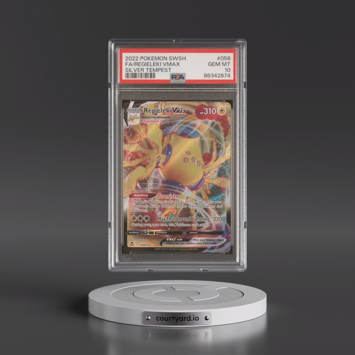 2022 Pokémon Sword & Shield Silver Tempest #058 Regieleki Vmax - Full Art (PSA 10 GEM MINT)