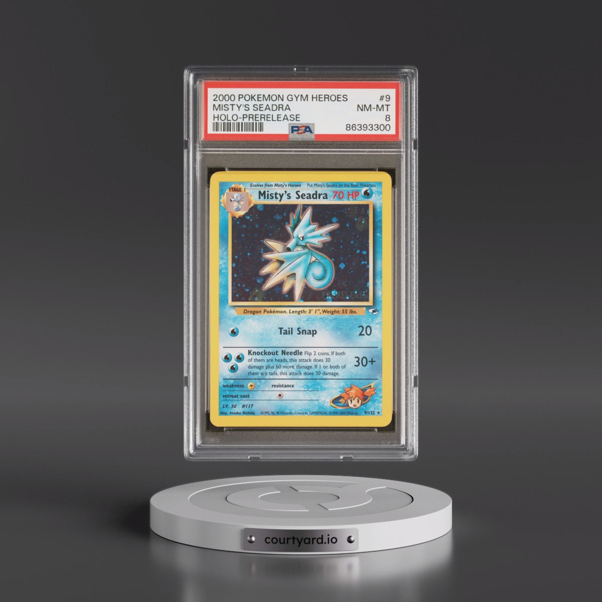 2000 Pokémon Gym Heroes #9 Misty's Seadra - Holo-Prerelease (PSA 8 NM-MT)