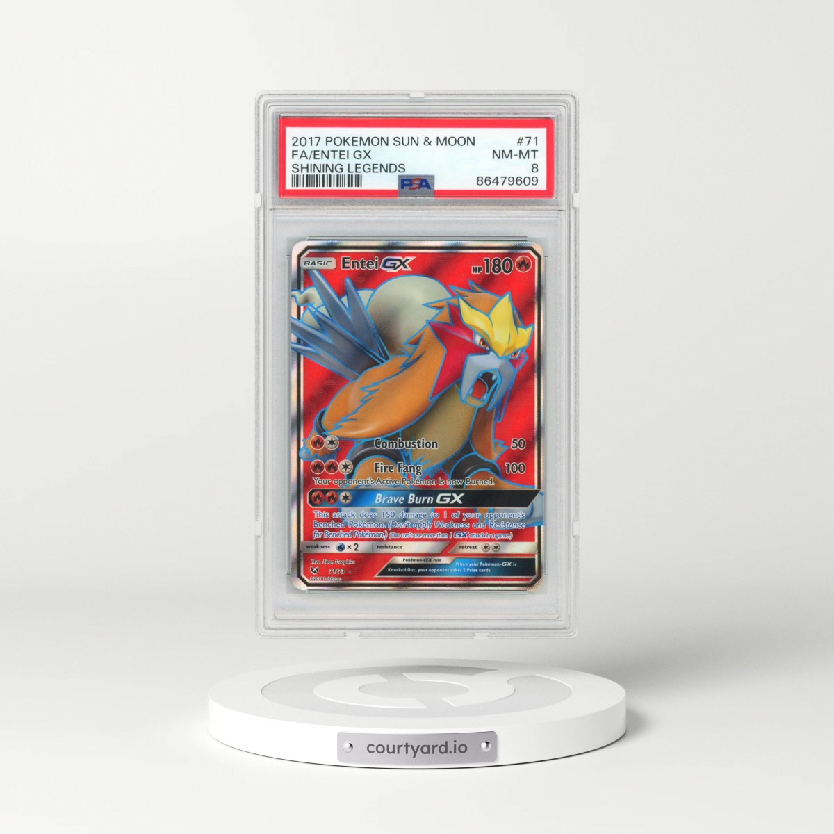 2017 Pokémon Sun & Moon Shining Legends #71 Entei GX - Holo Full Art (PSA 8 NM-MT)