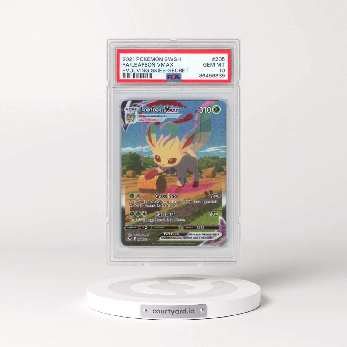 2021 Pokémon Sword & Shield Evolving Skies #205 Leafeon Vmax - Full Art Secret (PSA 10 GEM MINT)