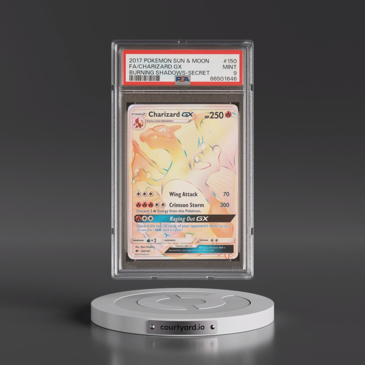 2017 Pokémon Sun & Moon Burning Shadows #150 Charizard GX - Holo Full Art Secret (PSA 9 MINT)