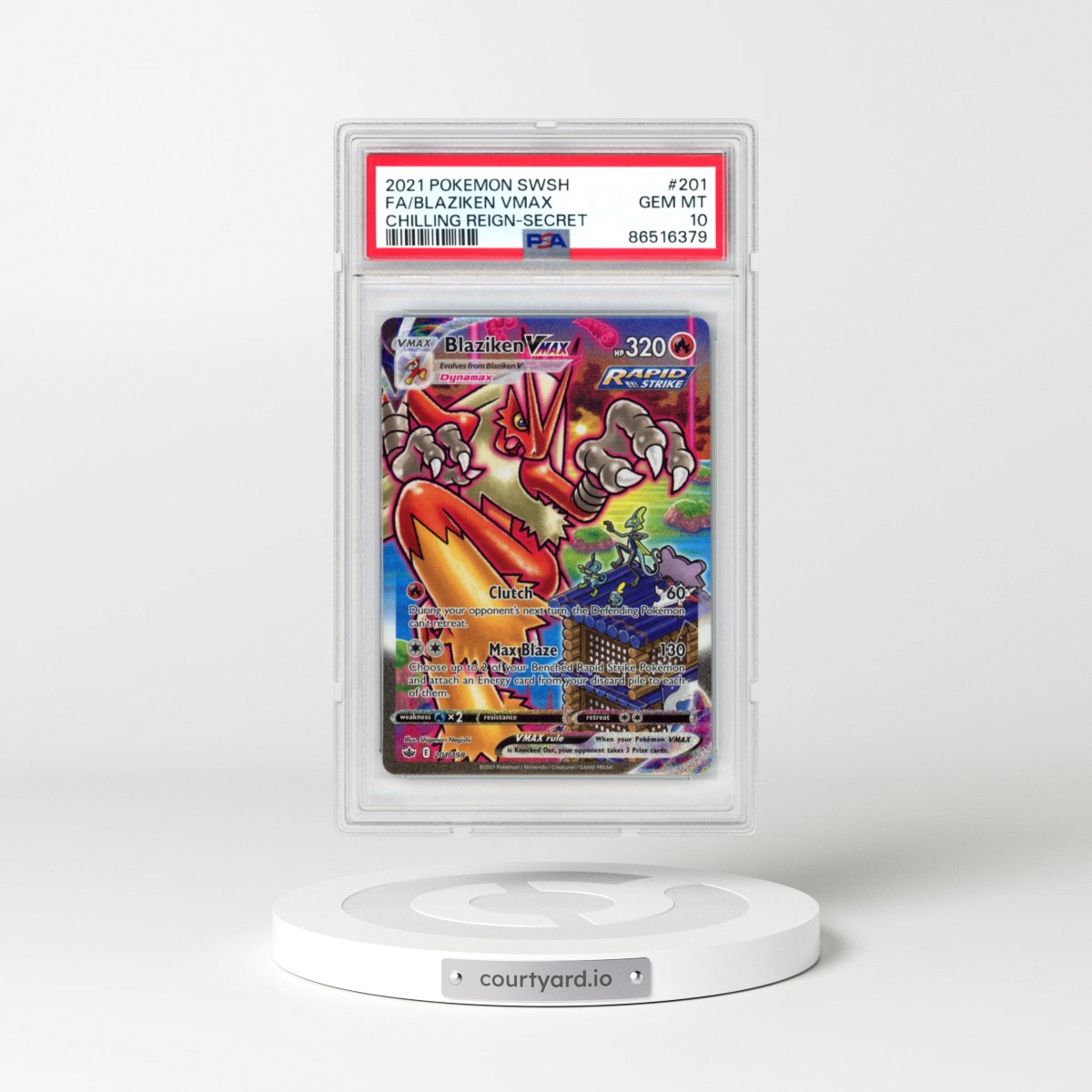 2021 Pokémon Sword & Shield Chilling Reign #201 Blaziken Vmax - Full Art Secret (PSA 10 GEM MINT)