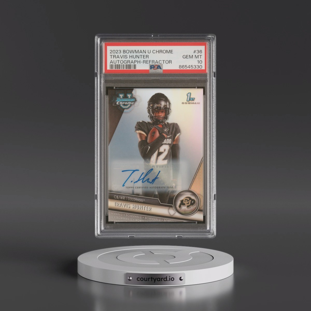 2023 Bowman University Chrome #36 Travis Hunter - Autograph-Refractor (PSA 10 GEM MINT)