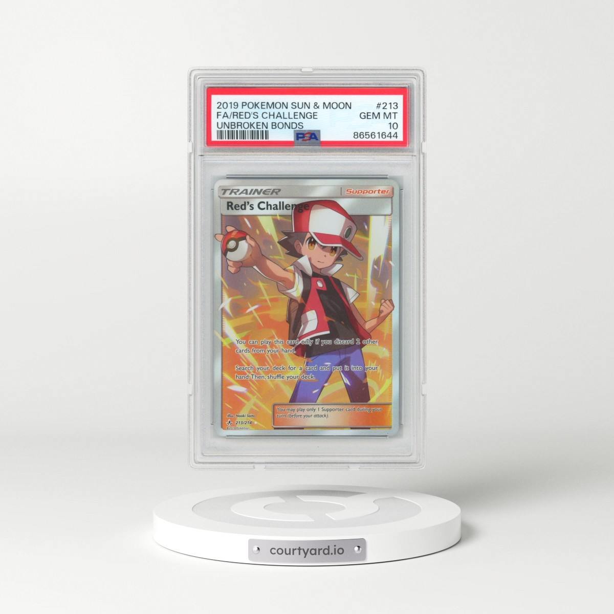 2019 Pokémon Sun & Moon Unbroken Bonds #213 Red's Challenge - Full Art (PSA 10 GEM MINT)