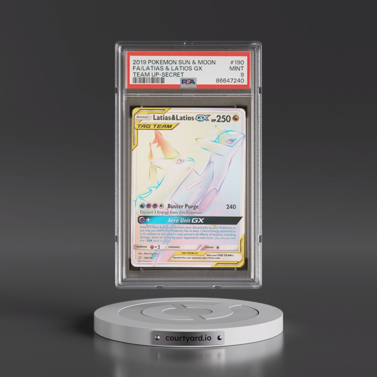 2019 Pokémon Sun & Moon Team Up #190 Latias & Latios GX - Holo Full Art Secret (PSA 9 MINT)