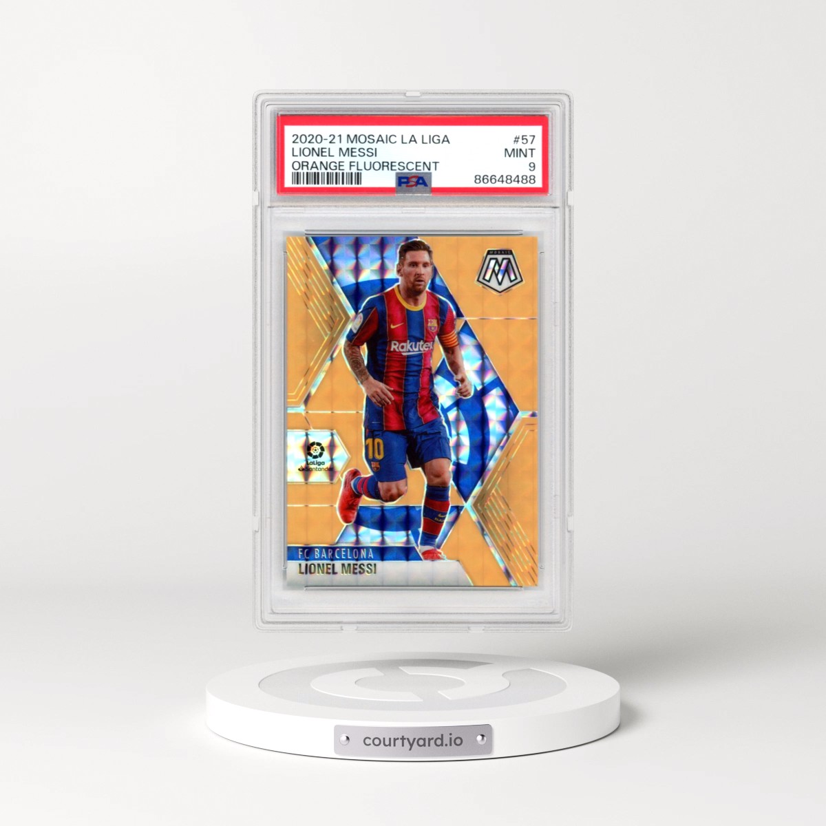 2020 Panini Mosaic La Liga #57 Lionel Messi - Orange Fluorescent (PSA 9 MINT)