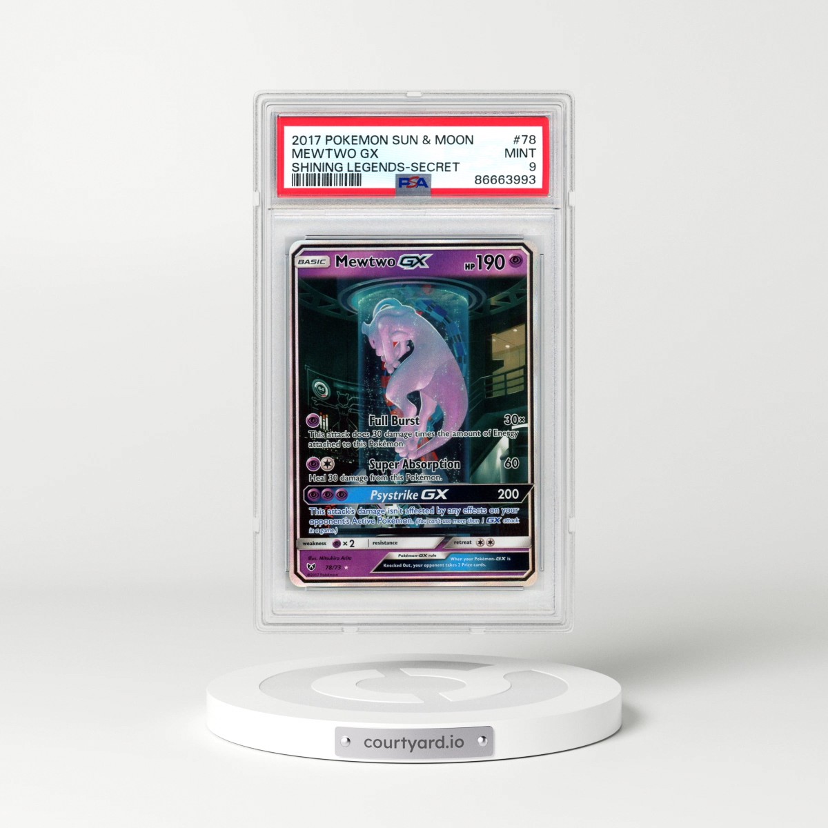 2017 Pokémon Sun & Moon Shining Legends #78 Mewtwo GX - Holo Secret (PSA 9 MINT)