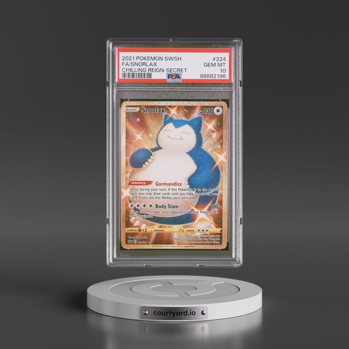 2021 Pokémon Sword & Shield Chilling Reign #224 Snorlax - Full Art Secret (PSA 10 GEM MINT)