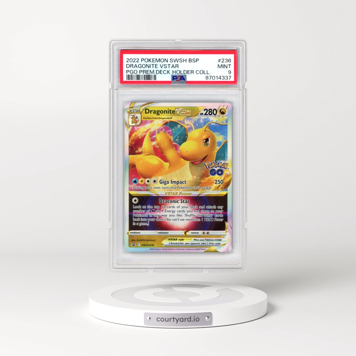 2022 Pokémon Swsh Black Star Promo #236 Dragonite Vstar - Pokemon Go Premier Deck Holder Collection (PSA 9 MINT)