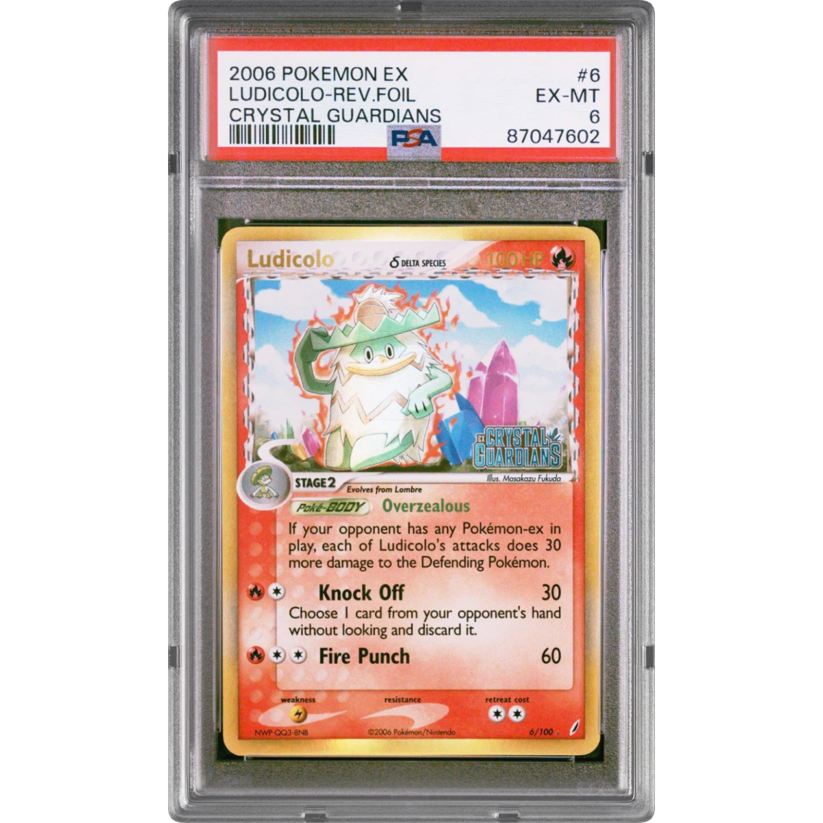 2006 Pokémon EX Crystal Guardians #6 Ludicolo - Reverse Foil (PSA 6 EX-MT)