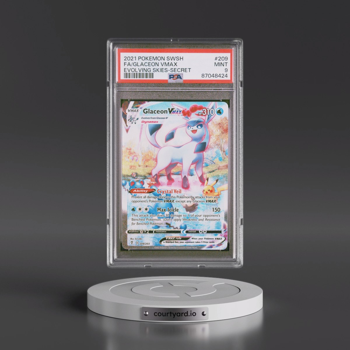 2021 Pokémon Sword & Shield Evolving Skies #209 Glaceon Vmax - Full Art Secret (PSA 9 MINT)