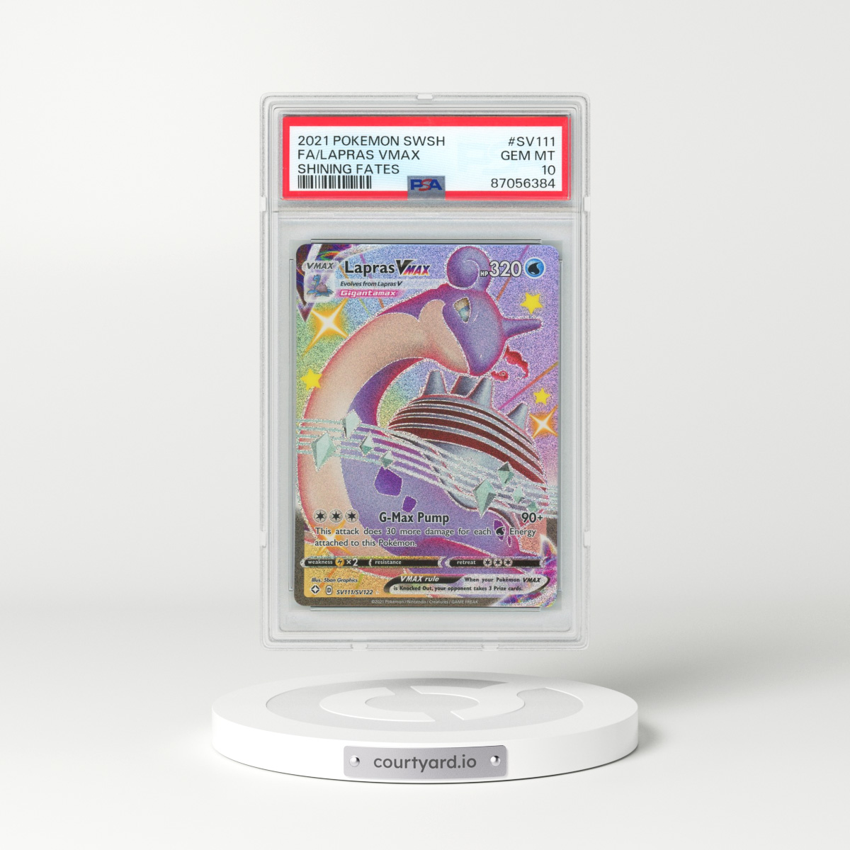 2021 Pokémon Sword & Shield Shining Fates #SV111 Lapras Vmax - Full Art (PSA 10 GEM MINT)