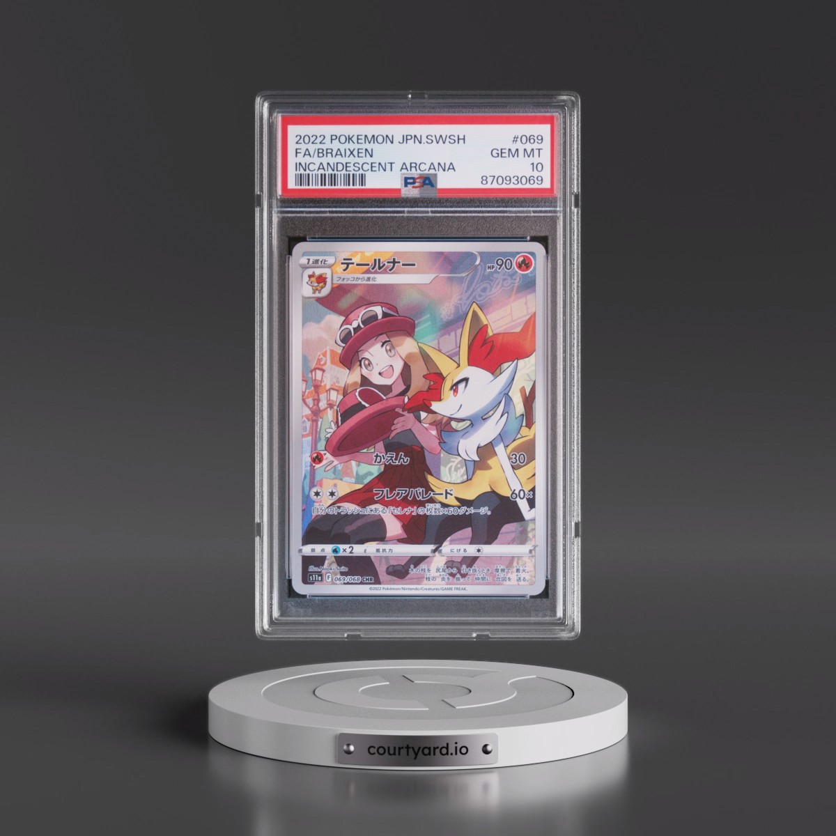 2022 Pokémon Sword & Shield Incandescent Arcana #069 Braixen - Full Art (PSA 10 GEM MINT)
