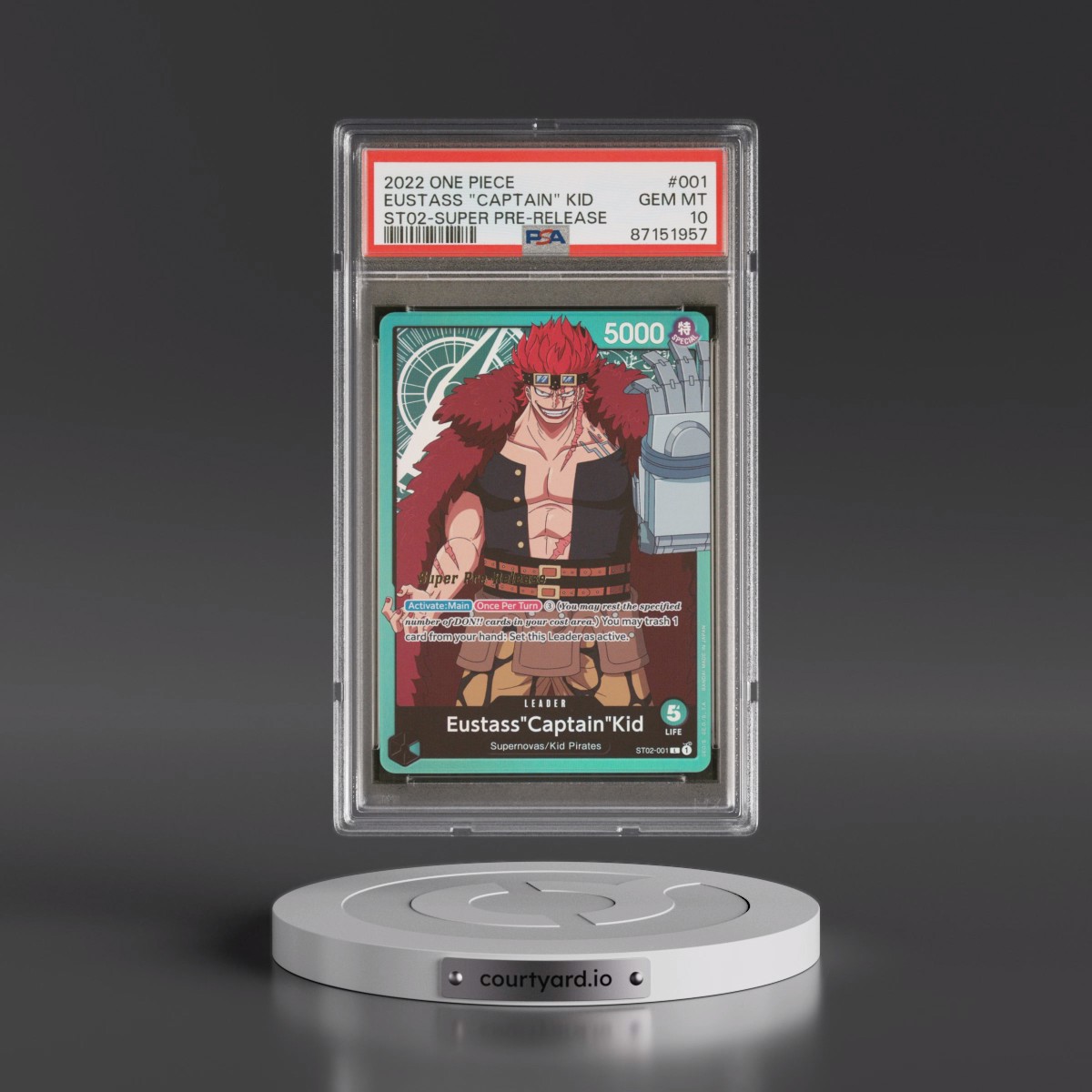2022 One Piece Starter Deck-Worst Generation #001 Eustass "Captain" Kid - Super Pre-Release (PSA 10 GEM MINT)
