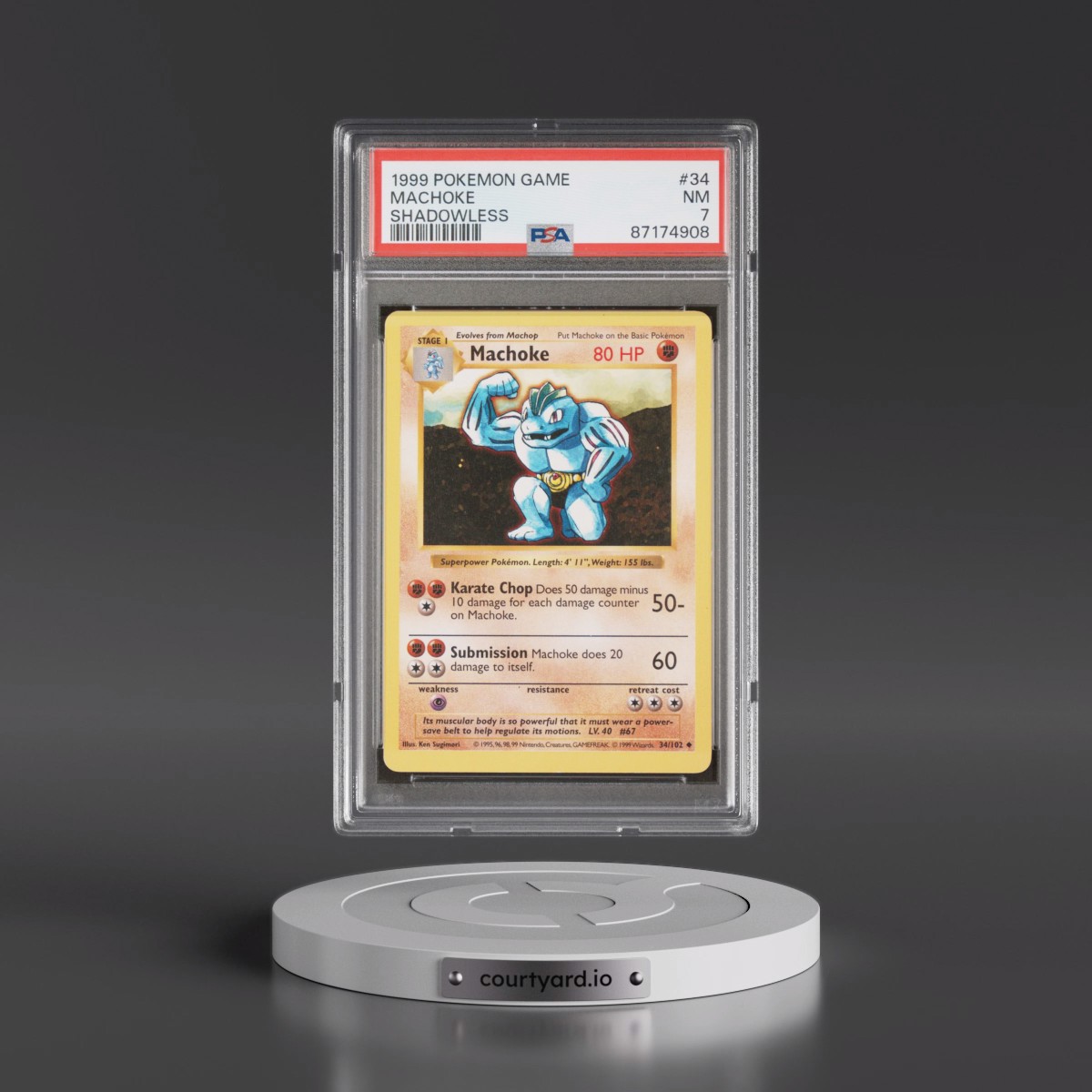 1999 Pokémon Game #34 Machoke - Shadowless (PSA 7 NM)