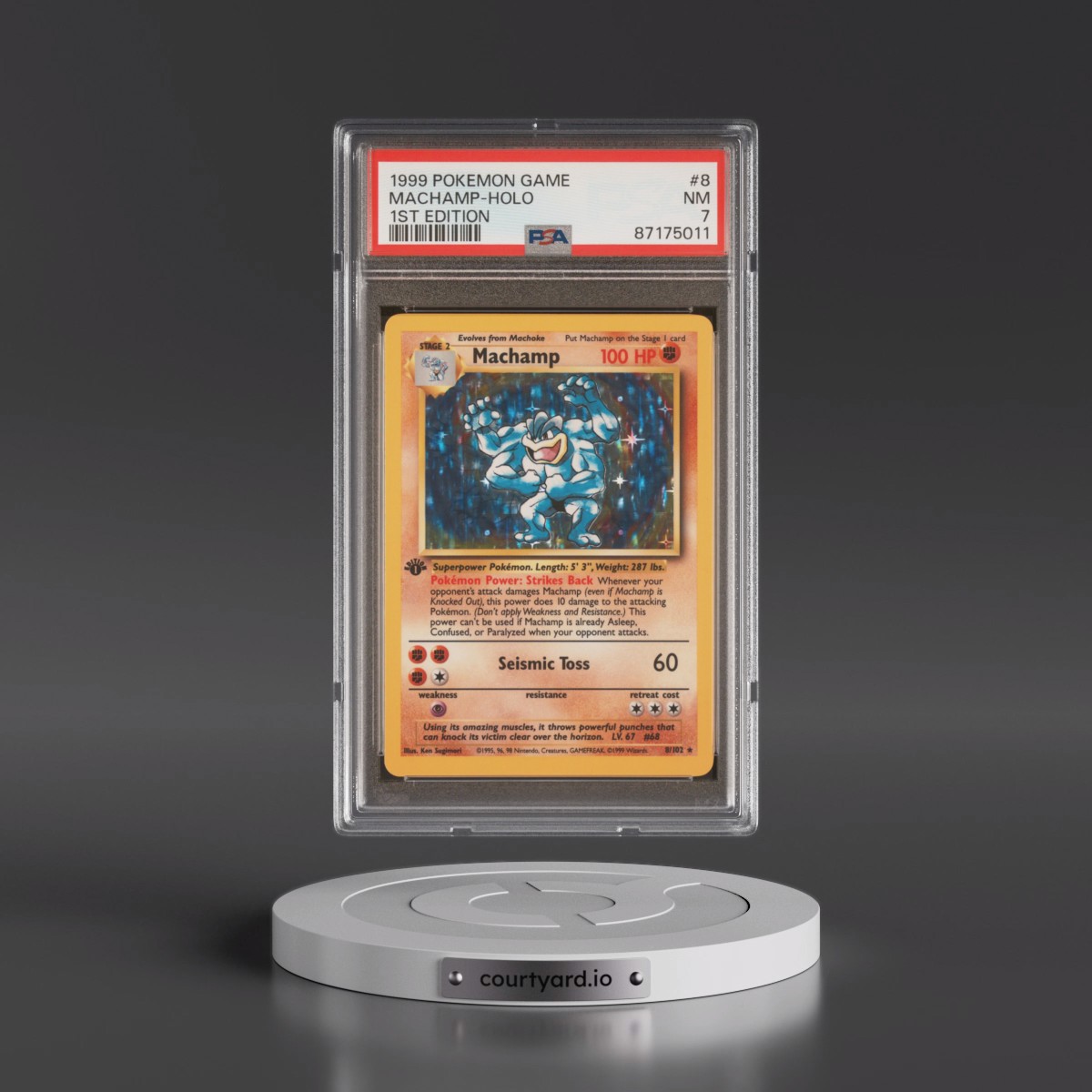 1999 Pokémon Game #8 Machamp - 1st Edition Holo (PSA 7 NM)