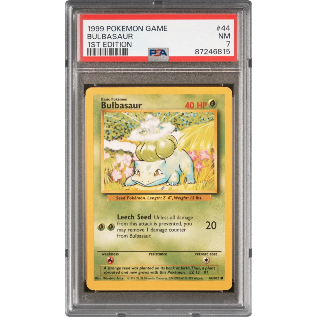 1999 Pokémon Game #44 Bulbasaur - 1st Edition (PSA 7 NM)
