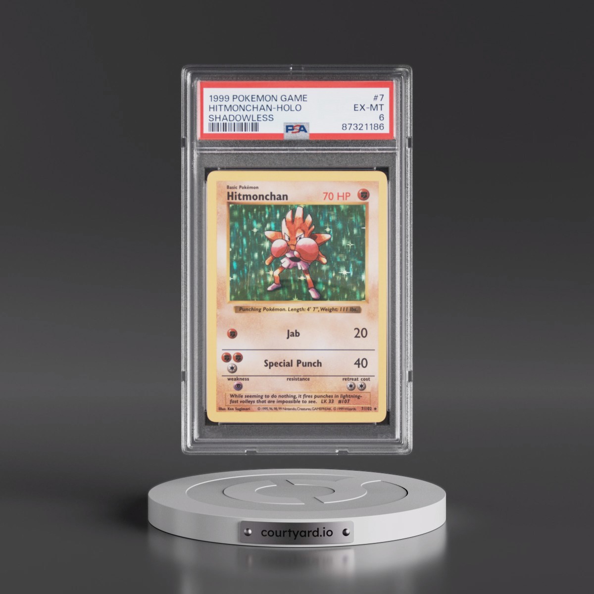 1999 Pokémon Game #7 Hitmonchan - Holo Shadowless (PSA 6 EX-MT)