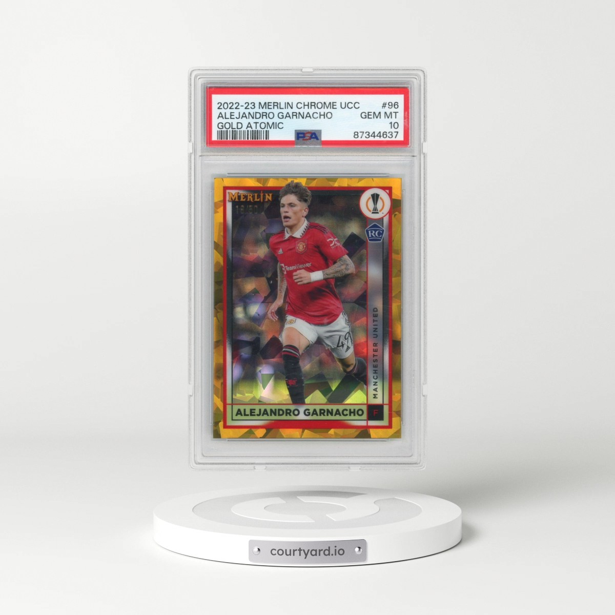2022-23 Topps Merlin Chrome UEFA Club Competitions #96 Alejandro Garnacho - Gold Atomic Refractor (PSA 10 GEM MINT)