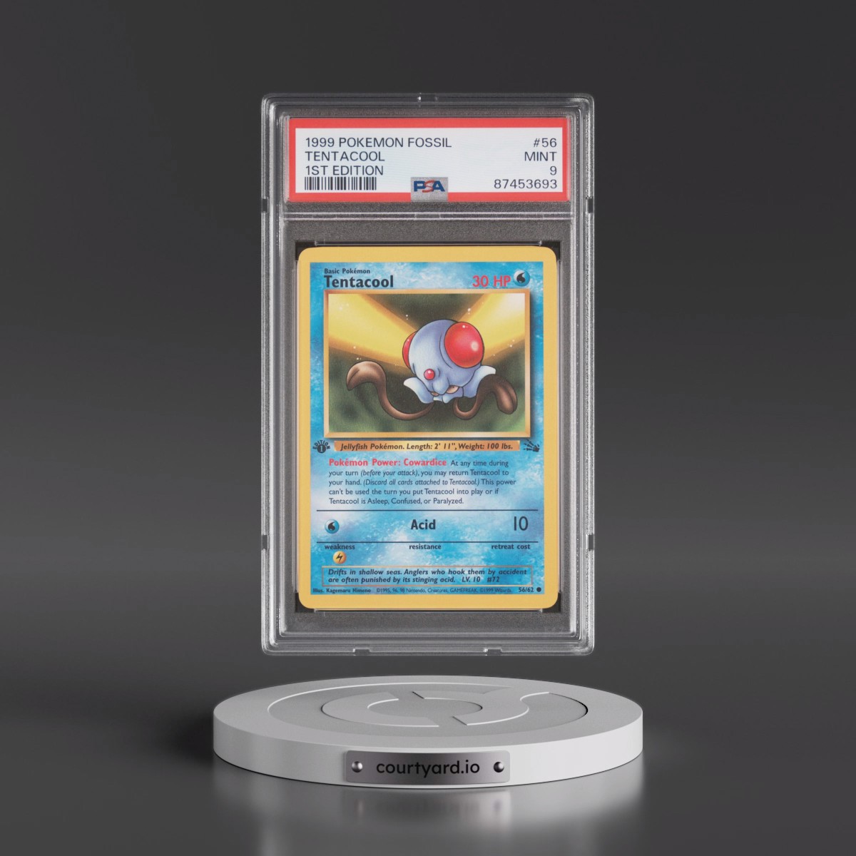 1999 Pokémon Fossil #56 Tentacool - 1st Edition (PSA 9 MINT)