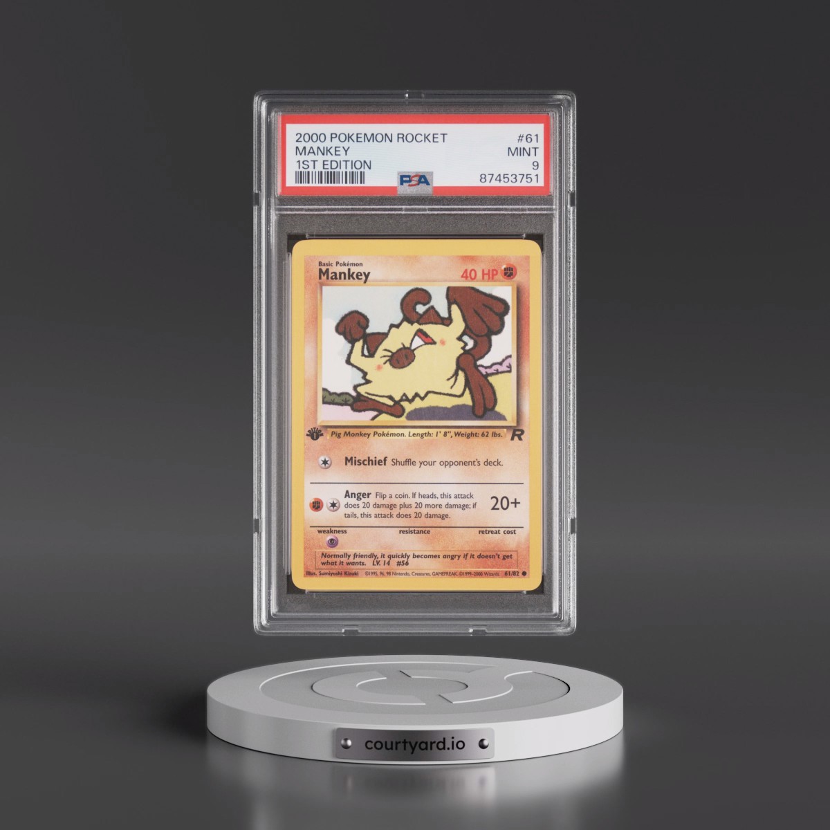 2000 Pokémon Rocket #61 Mankey - 1st Edition (PSA 9 MINT)