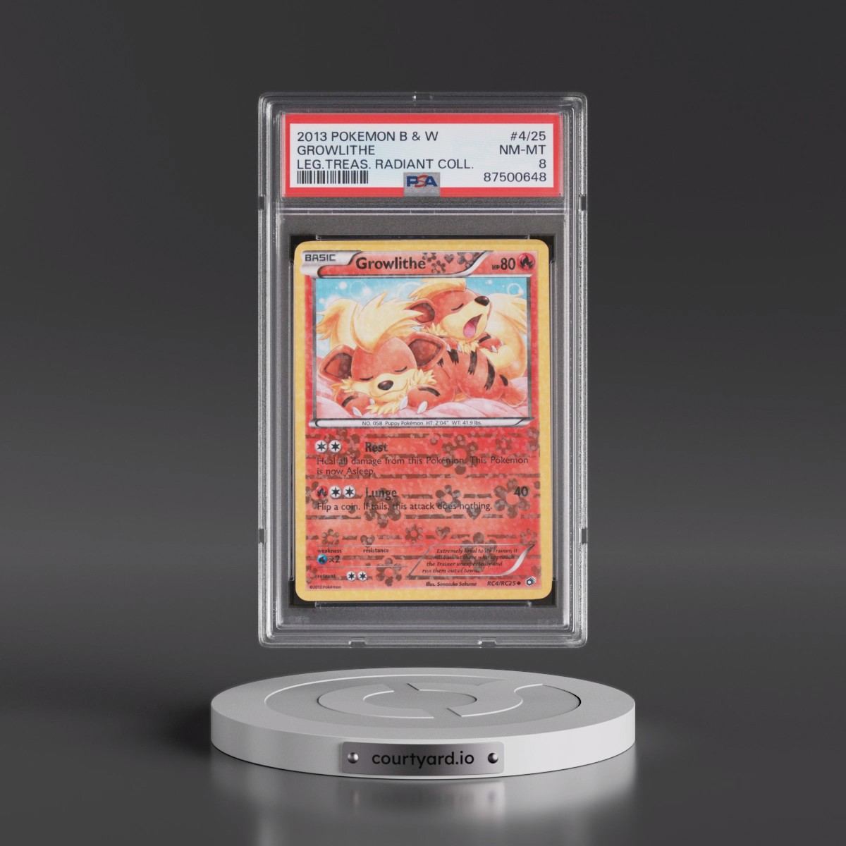 2013 Pokémon Black & White Legendary Treasures Radiant Collection #RC4 Growlithe (PSA 8 NM-MT)