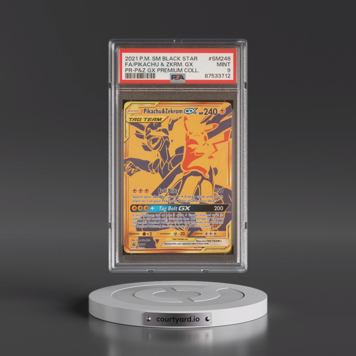 2021 Pokémon SM Black Star Promo Pikachu & Zekrom GX - Holo Full Art Pikachu & Zekrom GX Premium Collection #SM248 PSA 9