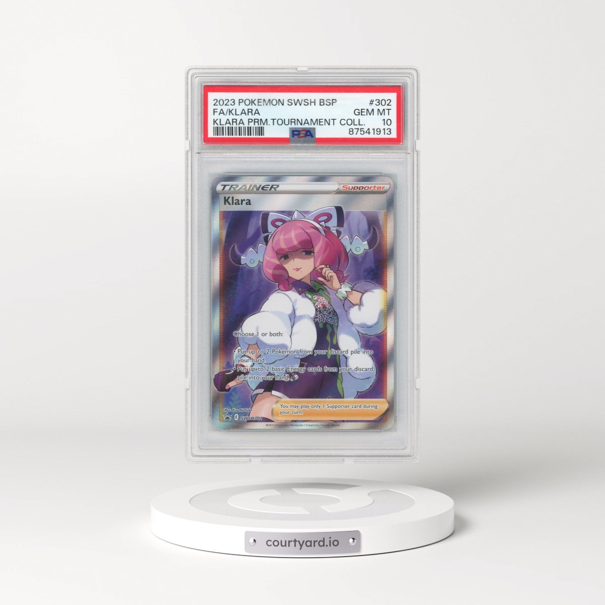 2023 Pokémon Swsh Black Star Promo #302 Klara - Full Art Klara Premium Tournament Collection (PSA 10 GEM MINT)