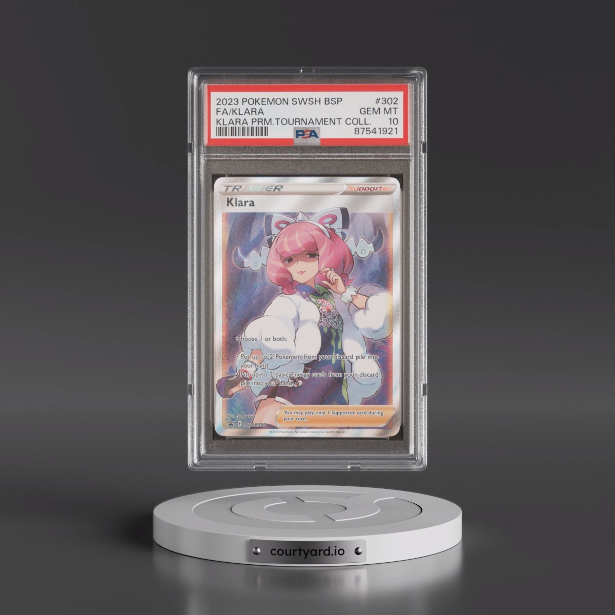 2023 Pokémon Swsh Black Star Promo #302 Klara - Full Art Klara Premium Tournament Collection (PSA 10 GEM MINT)