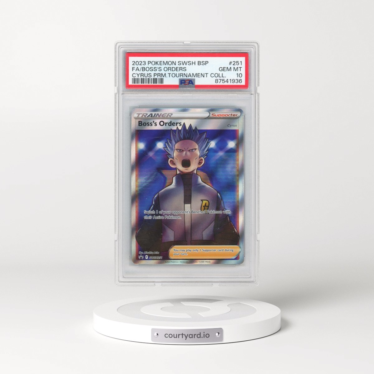2023 Pokémon Swsh Black Star Promo #251 Boss's Orders - Full Art Cyrus Premium Tournament Collection (PSA 10 GEM MINT)