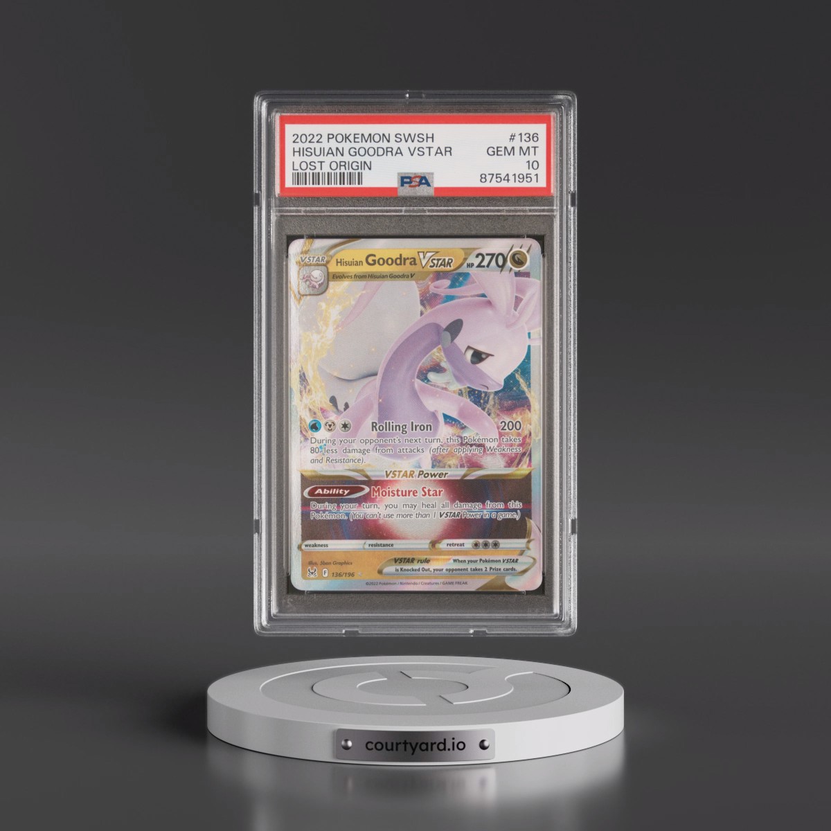 2022 Pokémon Sword & Shield Lost Origin #136 Hisuian Goodra Vstar (PSA 10 GEM MINT)