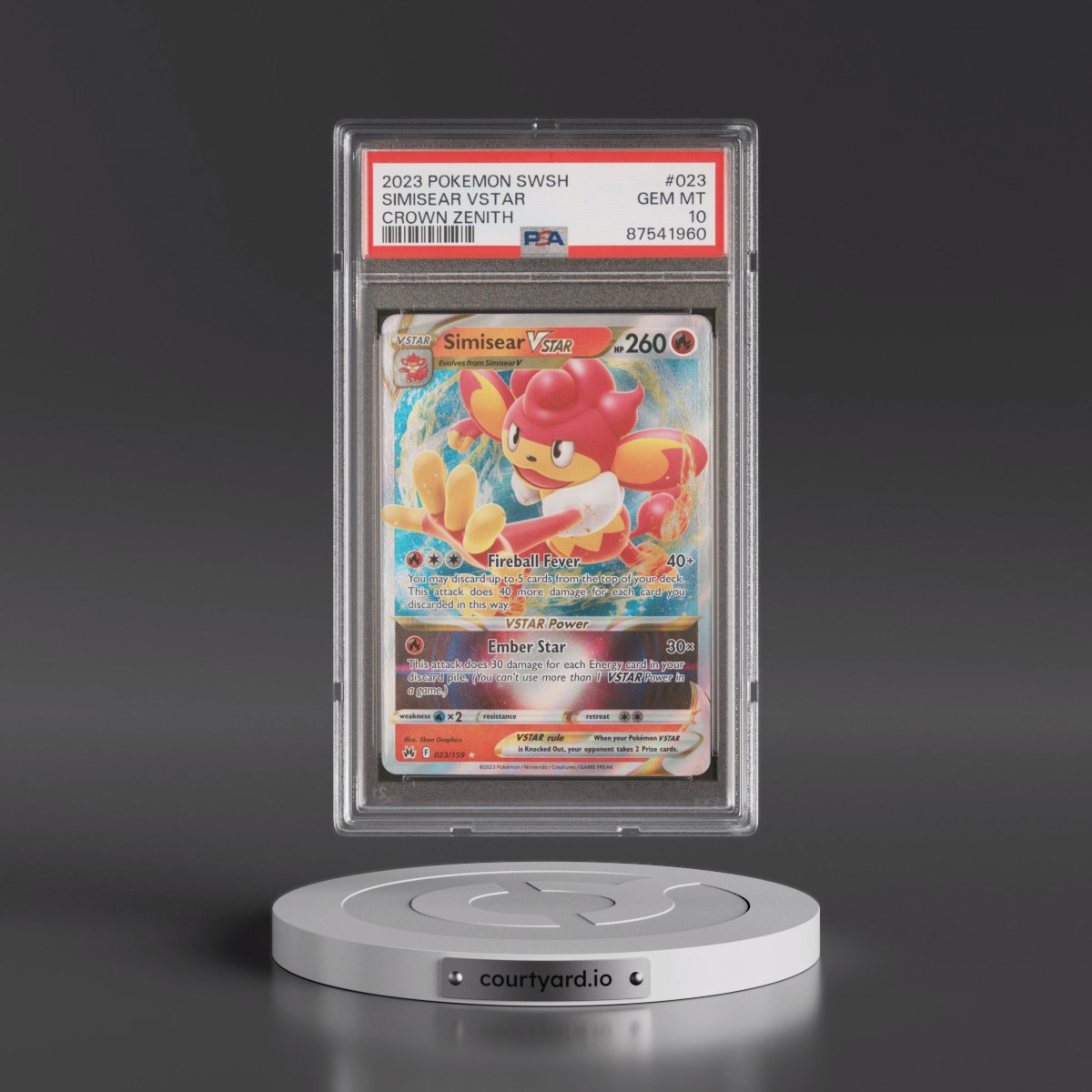 2023 Pokémon Sword and Shield Crown Zenith #023 Simisear Vstar (PSA 10 GEM MINT)