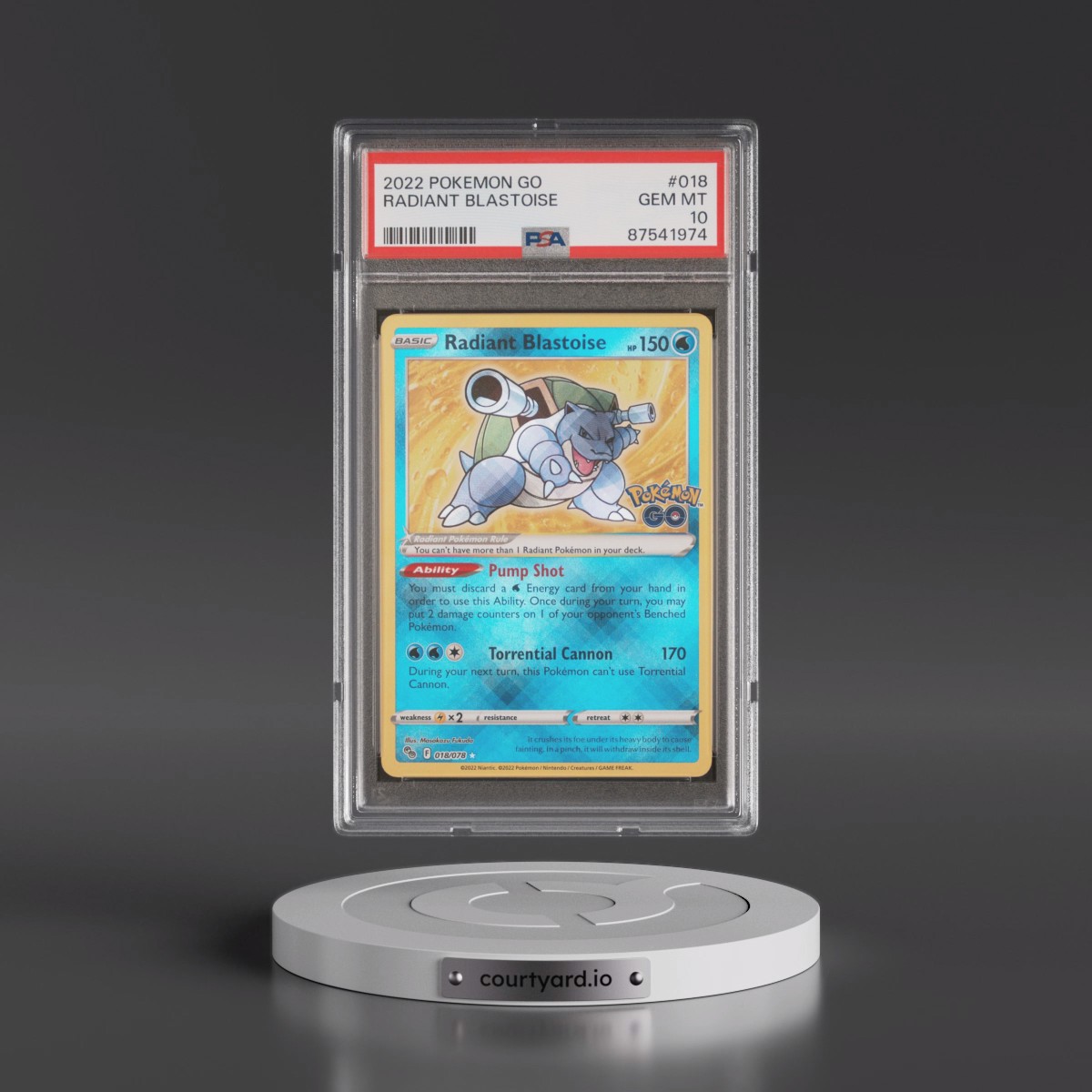 2022 Pokémon Go #018 Radiant Blastoise - Holo (PSA 10 GEM MINT)