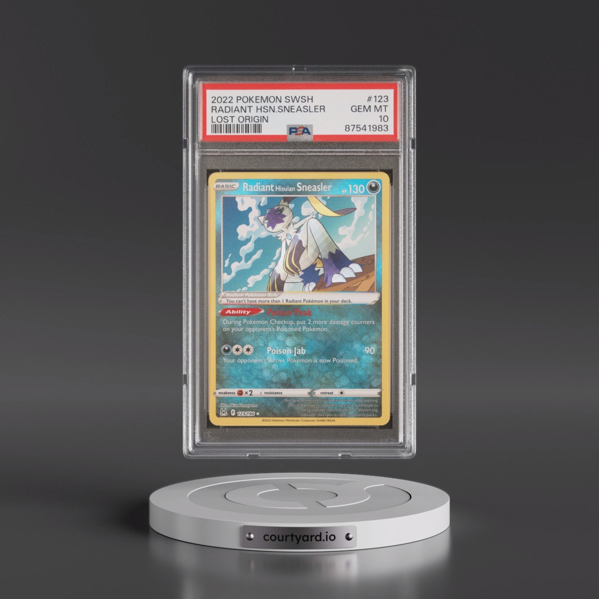 2022 Pokémon Sword & Shield Lost Origin #123 Radiant Hisuian Sneasler - Holo (PSA 10 GEM MINT)