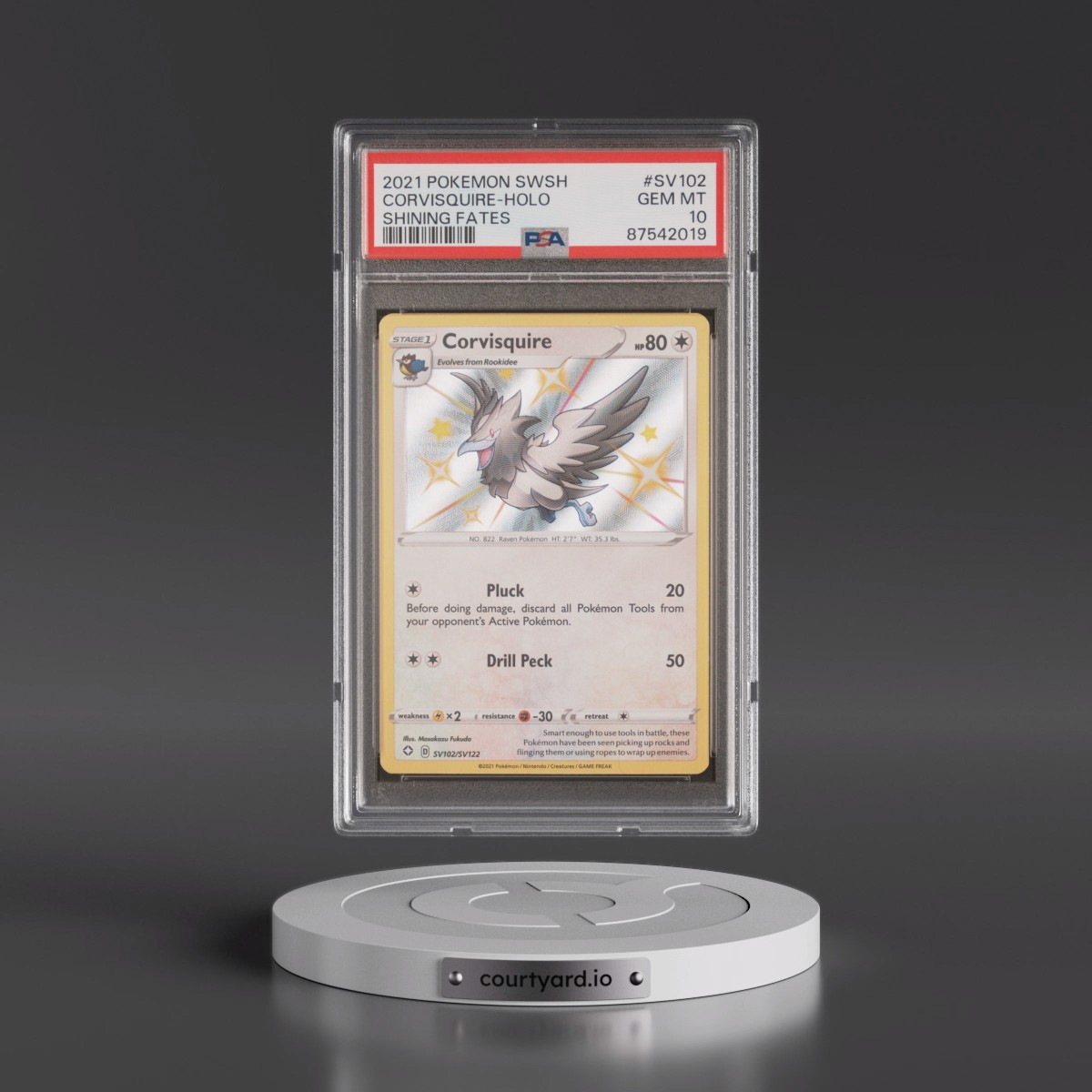 2021 Pokémon Sword & Shield Shining Fates #SV102 Corvisquire - Holo (PSA 10 GEM MINT)
