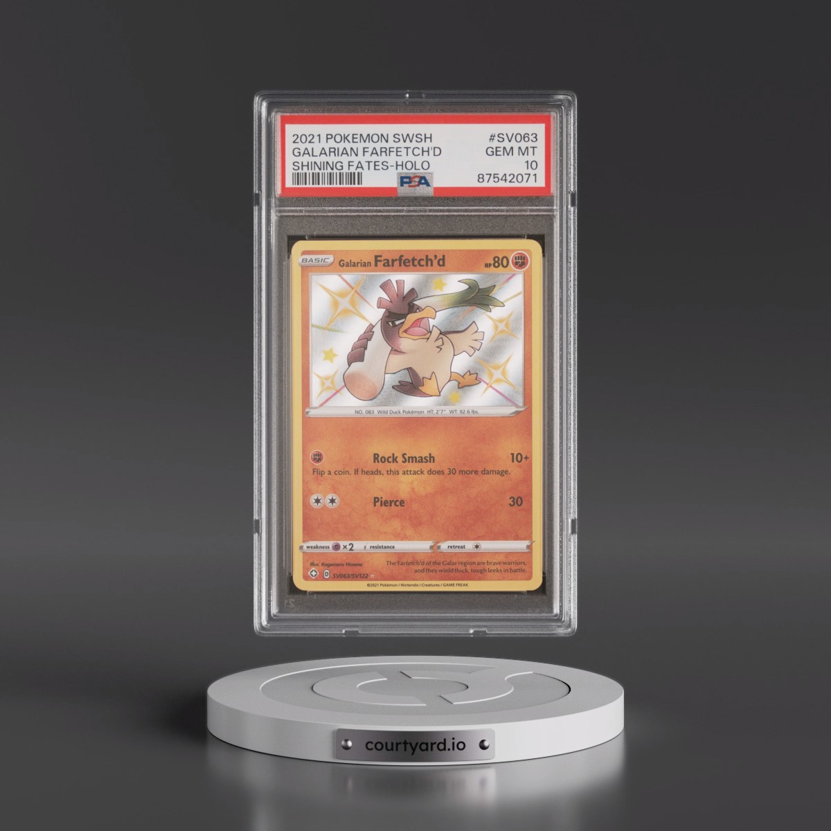 2021 Pokémon Sword & Shield Shining Fates #SV063 Galarian Farfetch'd - Holo (PSA 10 GEM MINT)