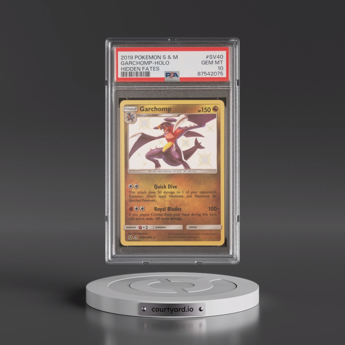 2019 Pokémon Sun & Moon Hidden Fates #SV40 Garchomp - Holo (PSA 10 GEM MINT)
