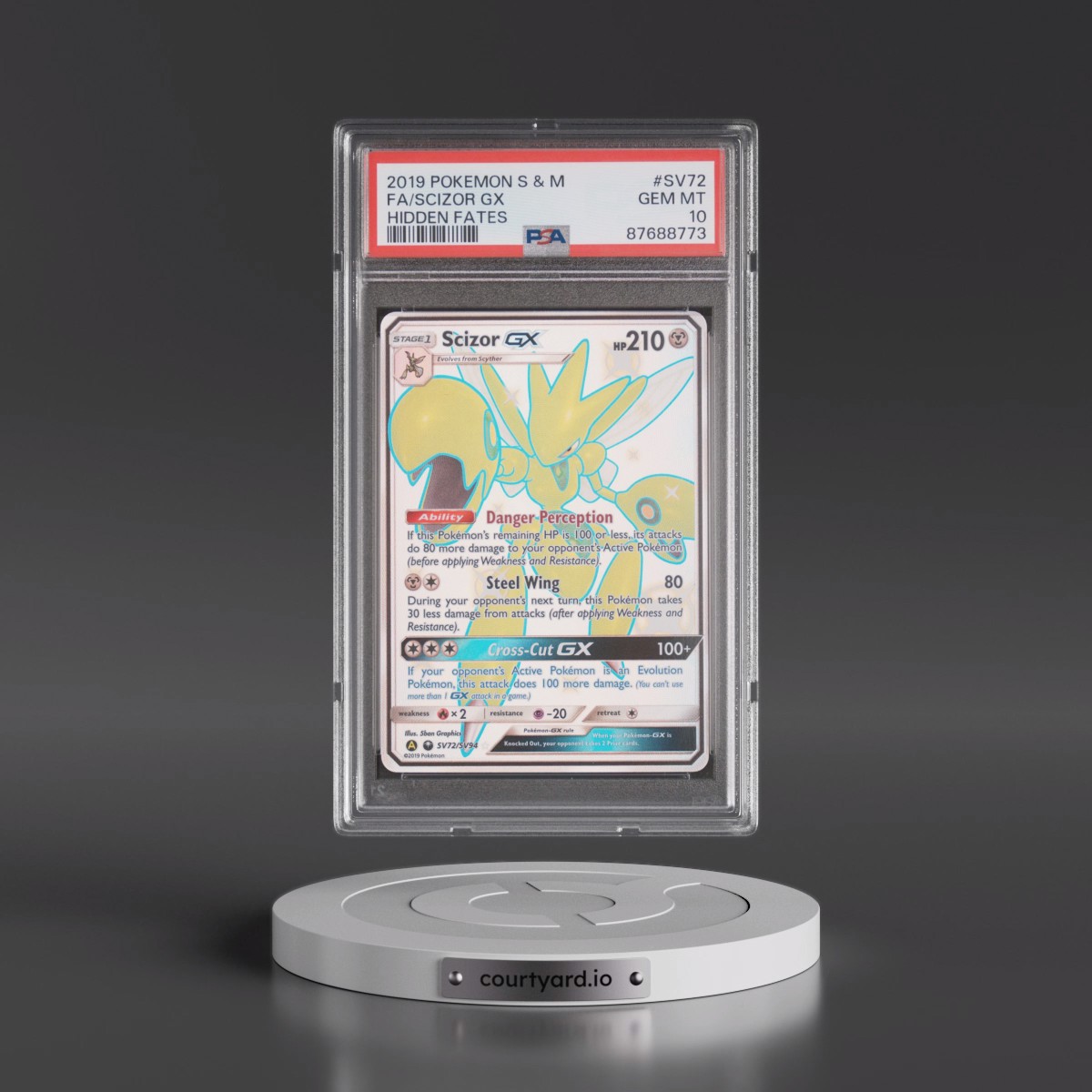 2019 Pokémon Sun & Moon Hidden Fates #SV72 Scizor GX - Holo Full Art (PSA 10 GEM MINT)