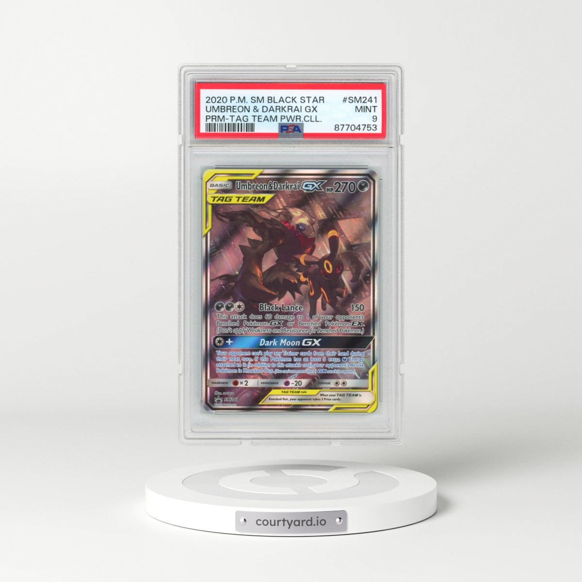 2020 Pokémon SM Black Star Promo #SM241 Umbreon & Darkrai GX - Holo Tag Team Powers Collection (PSA 9 MINT)