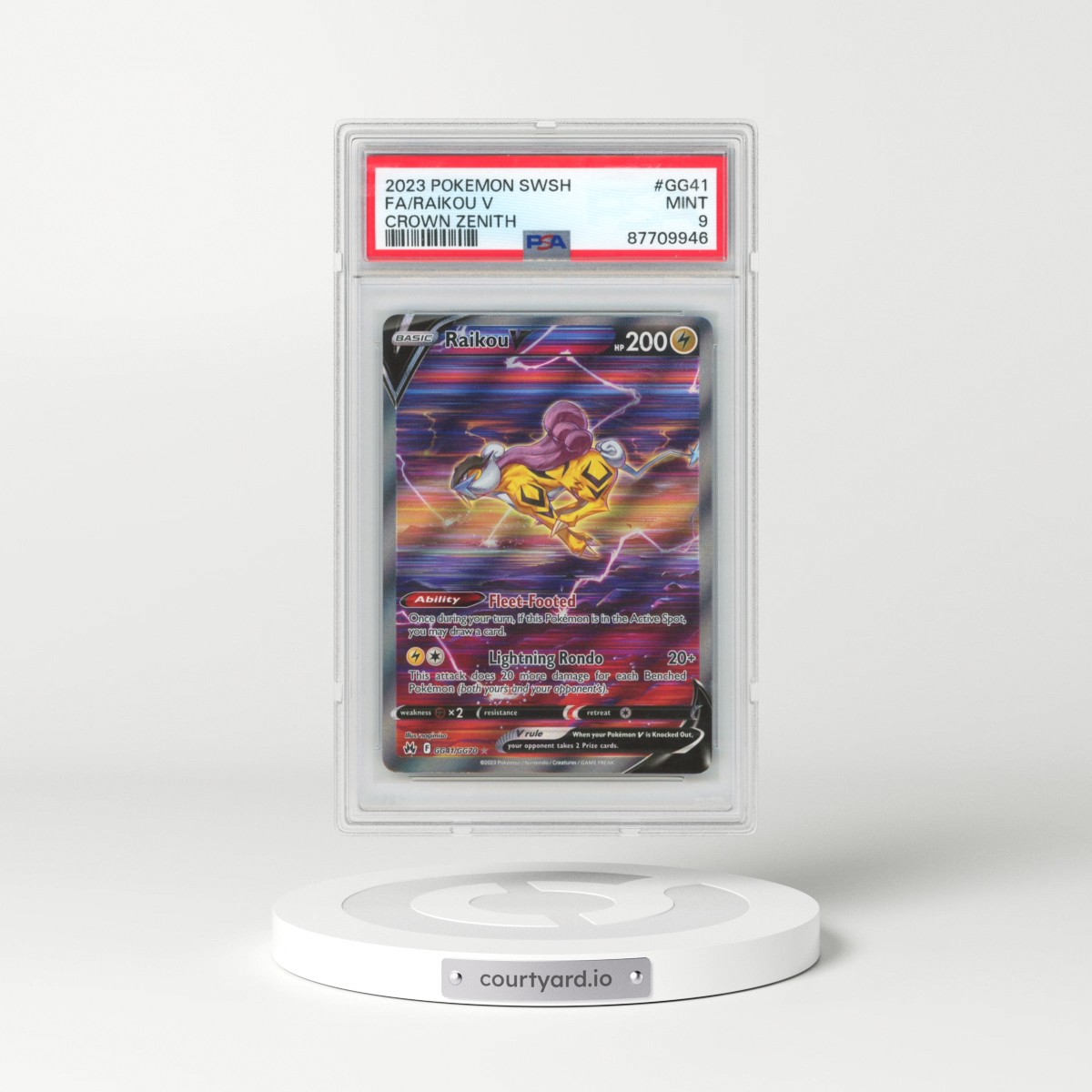 2023 Pokémon Sword and Shield Crown Zenith #GG41 Raikou V - Holo Full Art (PSA 9 MINT)