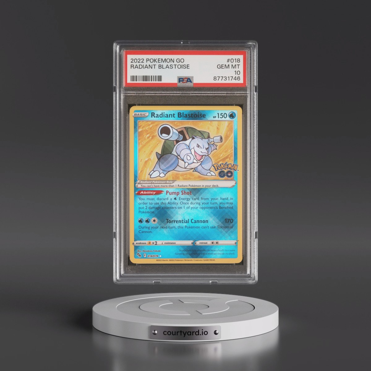 2022 Pokémon Go #018 Radiant Blastoise - Holo (PSA 10 GEM MINT)
