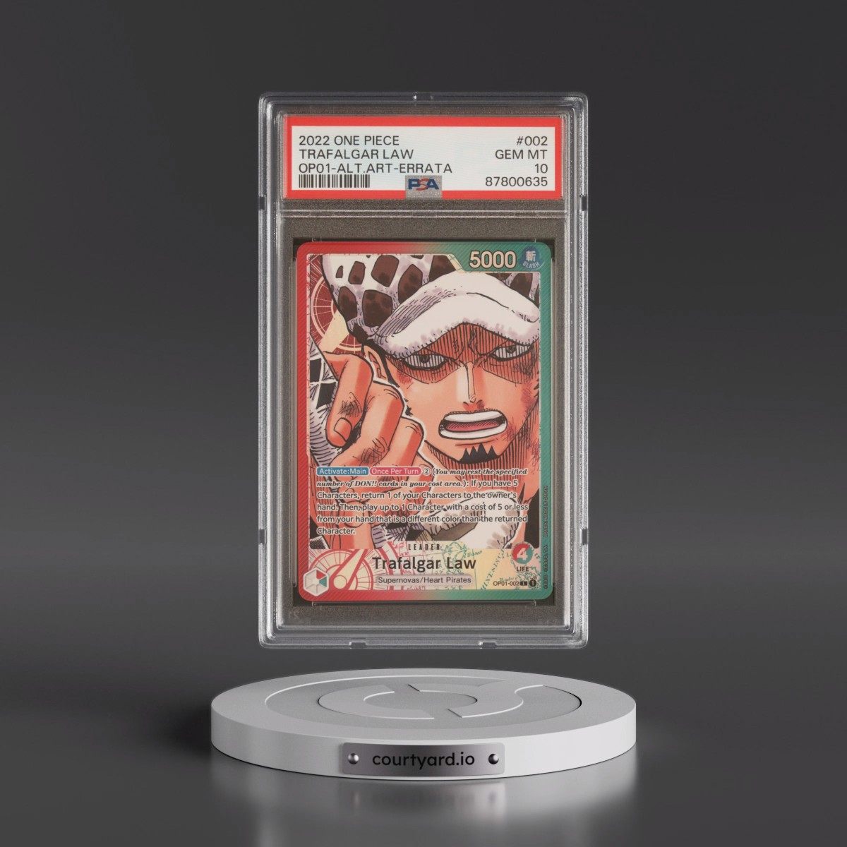 2022 One Piece OP01-Romance Dawn #002 Trafalgar Law - Alternate Art-Errata (PSA 10 GEM MINT)