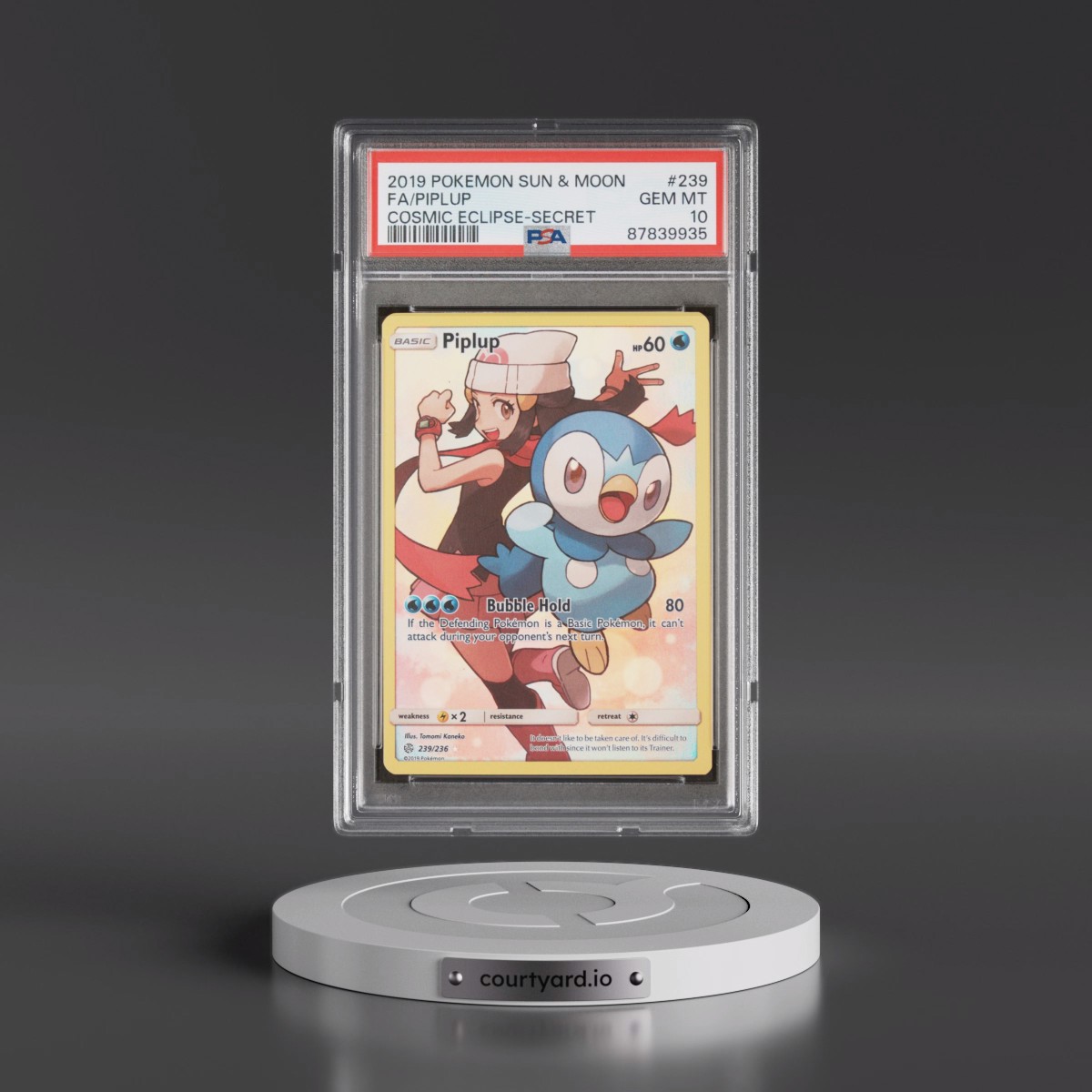 2019 Pokémon Sun & Moon Cosmic Eclipse #239 Piplup - Full Art Secret (PSA 10 GEM MINT)