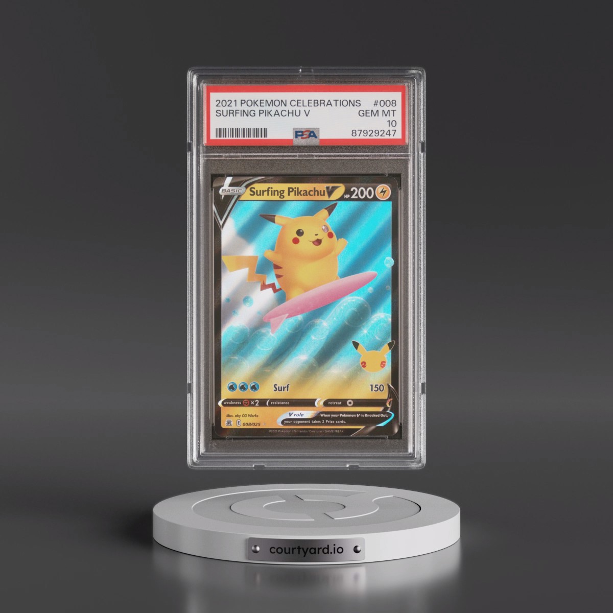 2021 Pokémon Celebrations #008 Surfing Pikachu V - Holo (PSA 10 GEM MINT)