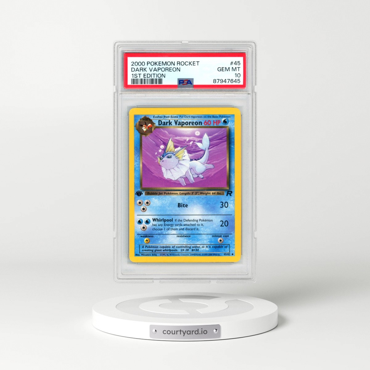 2000 Pokémon Rocket #45 Dark Vaporeon - 1st Edition (PSA 10 GEM MINT)