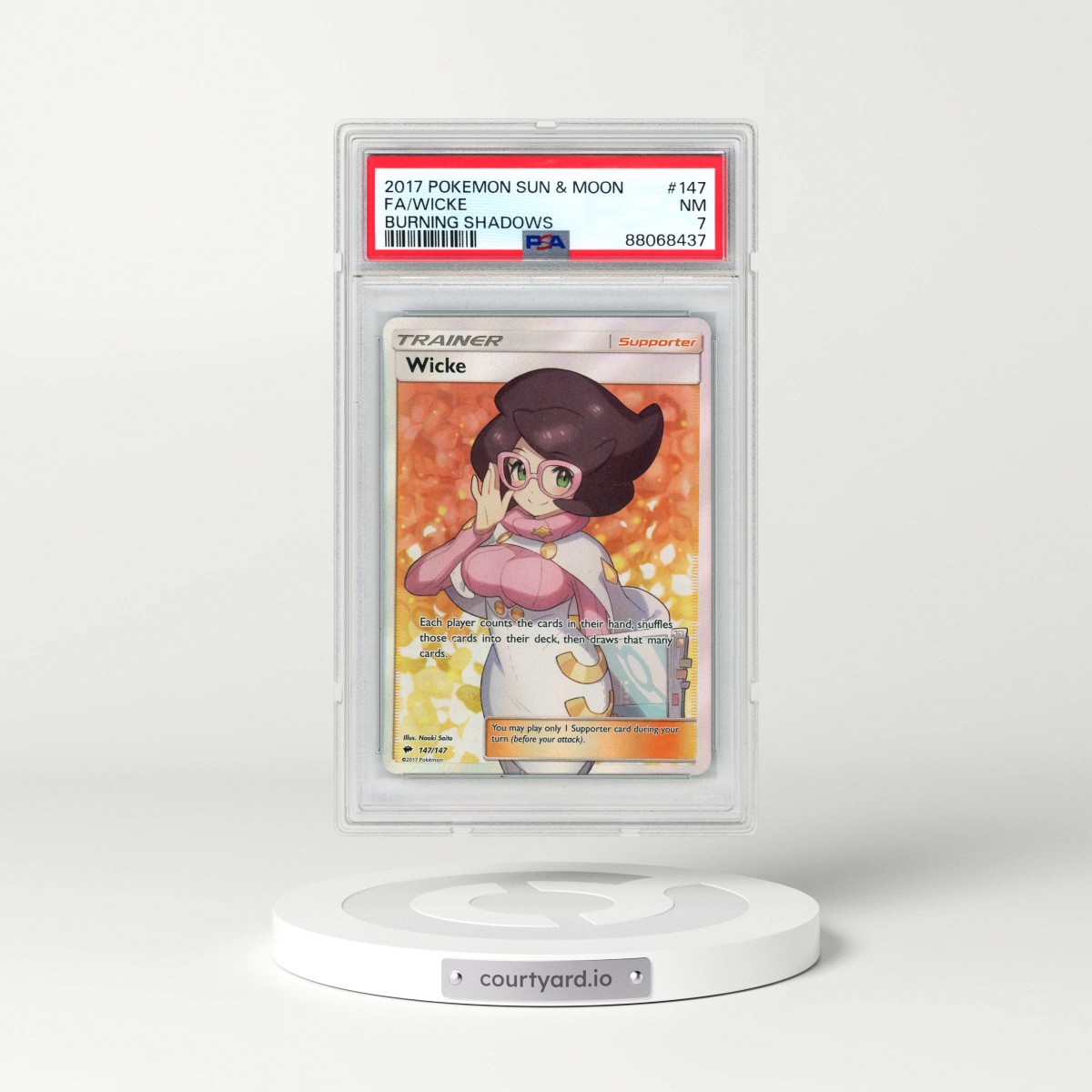 2017 Pokémon Sun & Moon Burning Shadows #147 Wicke - Full Art (PSA 7 NM)