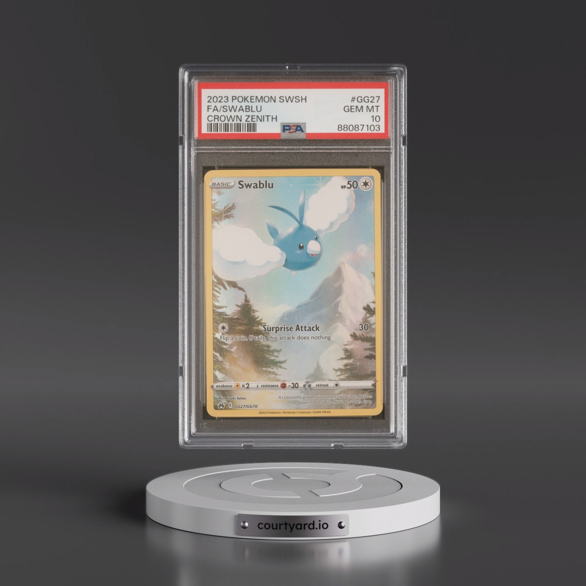 2023 Pokémon Sword and Shield Crown Zenith #GG27 Swablu - Full Art (PSA 10 GEM MINT)